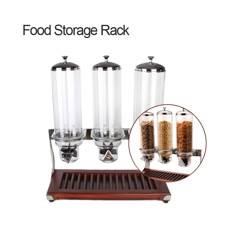 

Food Storage Box Dry Food Dispenser 4L x 3 Wooden Base Triple Head Cereal Dispener Fast Delivery