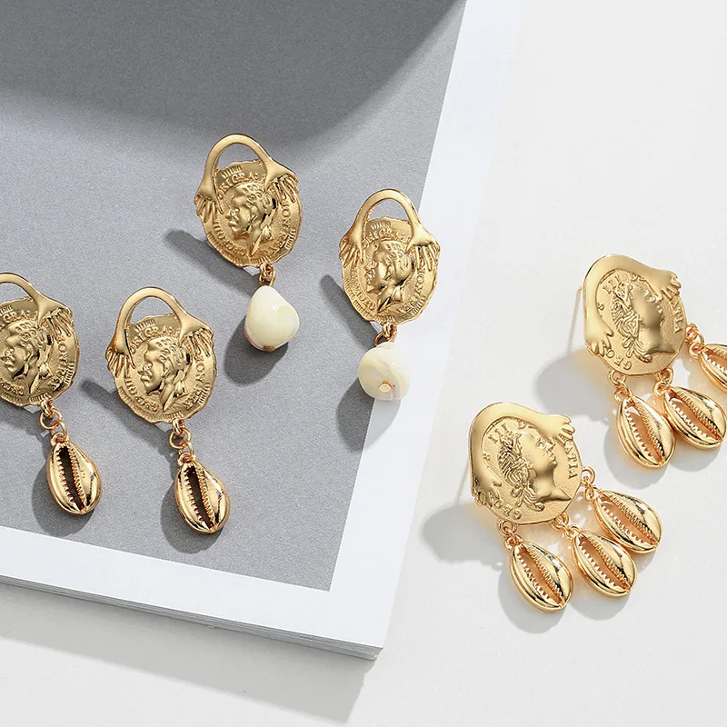 Винтажные персональные серьги-капли в виде монета золотого цвета для женщин, серьги с металлической головой для портретов, модные ювелирные изделия