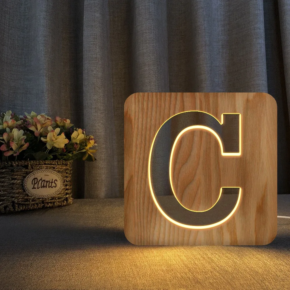 Carta de Madeira Conduziu a Luz da Noite Sinal do Famoso Luzes da Lâmpada Clube ao ar Decoração da Parede Presente do Dia dos Namorados Branca Alfabeto Casa Livre Interior 9 da lâmpada casa clube ao ar livre