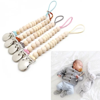 

Baby Wood Beaded Pacifier Clip Dummy Chain Nipple Holder Infant Soother Teether