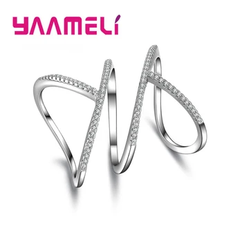 

2019 New Charm Crossed Full White Crystals Fashion Rings Design For Women Girls 925 Sterling Silver Wedding Jewelry