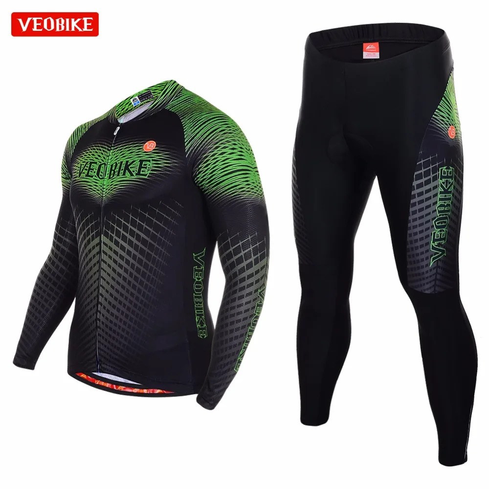 VEOBIKE Men Cycling Jersey Kit Long Sleeve MTB Mountain Road Bike