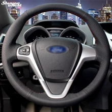 Shining wheat Hand-stitched Black Leather Car Steering Wheel Cover for Ford Fiesta 2008-2013
