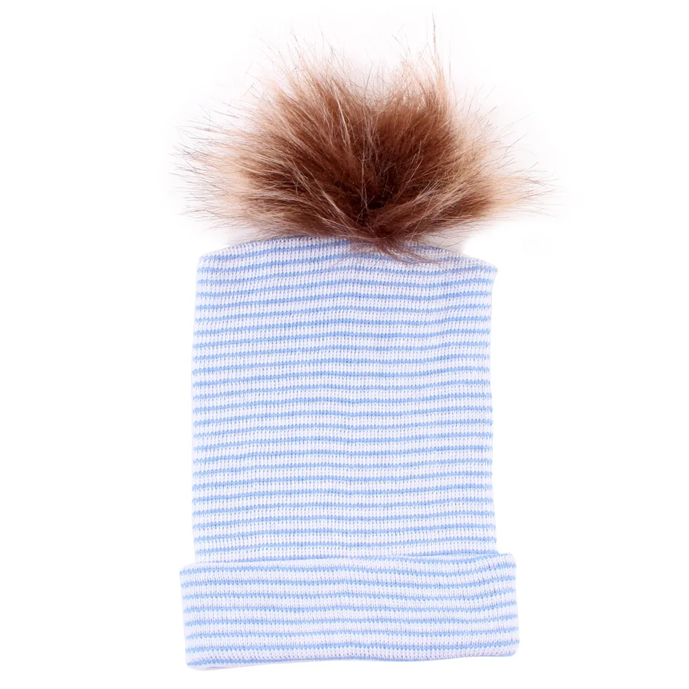 

1pcs Baby Hat Newborn Striped Caps Sleep Hat With Fur Pompom Unisex Girls Boys Knitted Hats For Baby Photography Props