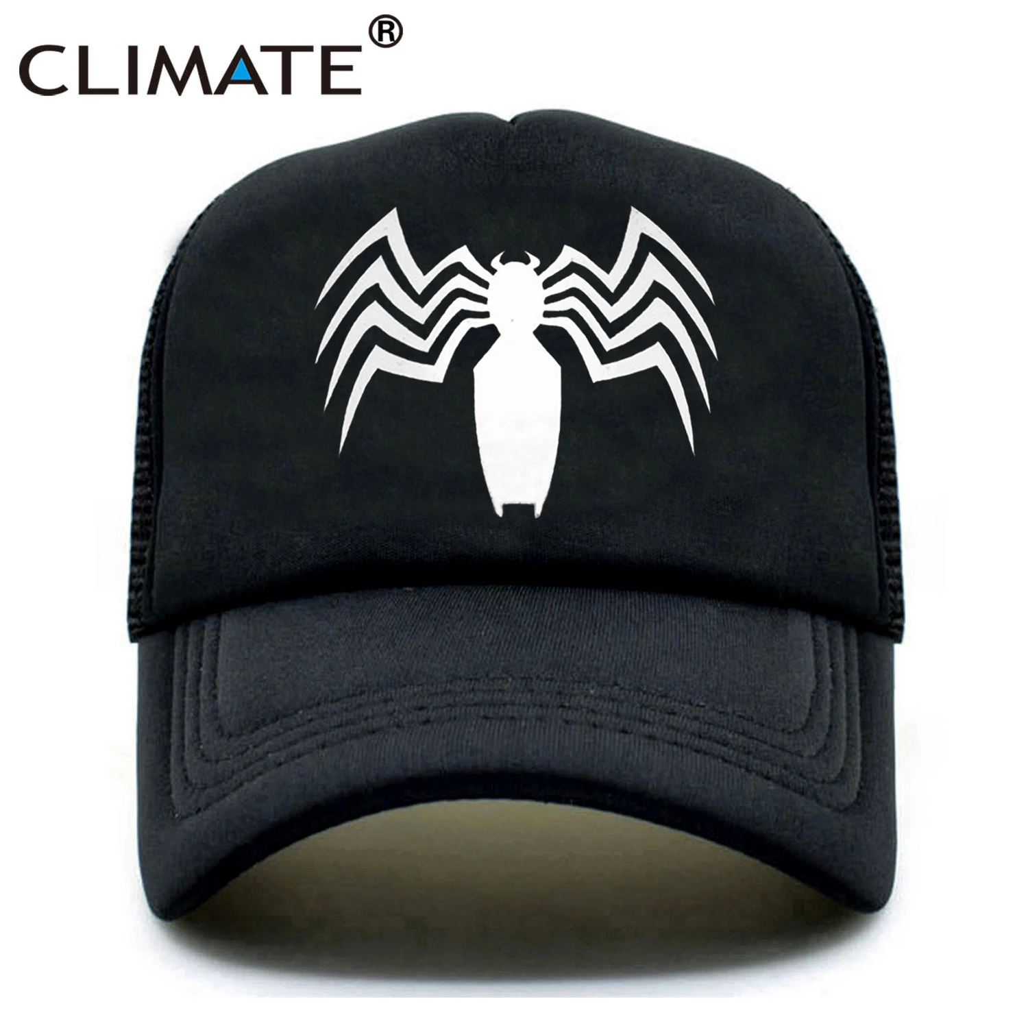 

CLIMATE Black Venom Spider Trucker Caps Hat New Men Black SpiderMan Hip Hop Cool Mesh Caps Summer Seaside Cap Hat for Men Youth