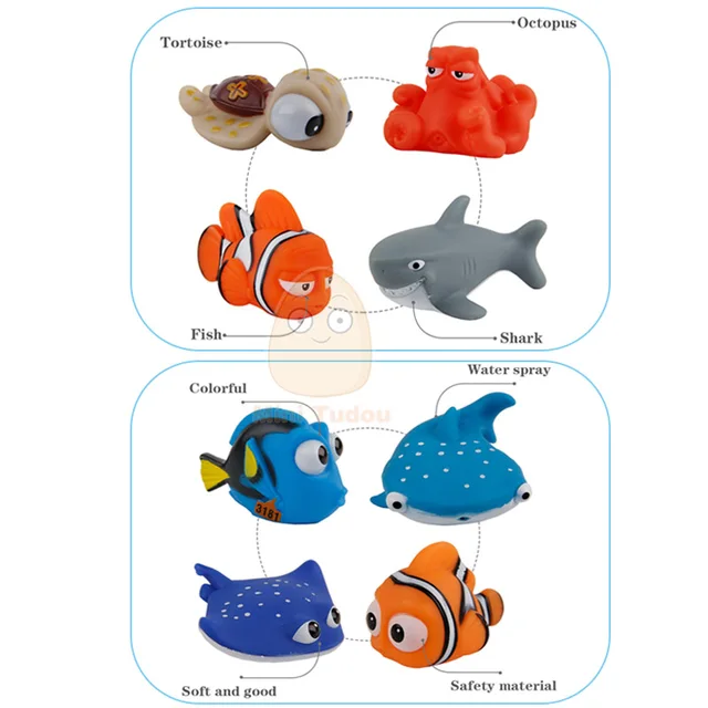 Baby Bath Toys Finding Fish Kids Float Spray Water Squeeze Aqua Soft Rubber Bathroom Play Animals Bath Figure Toy For Children 4