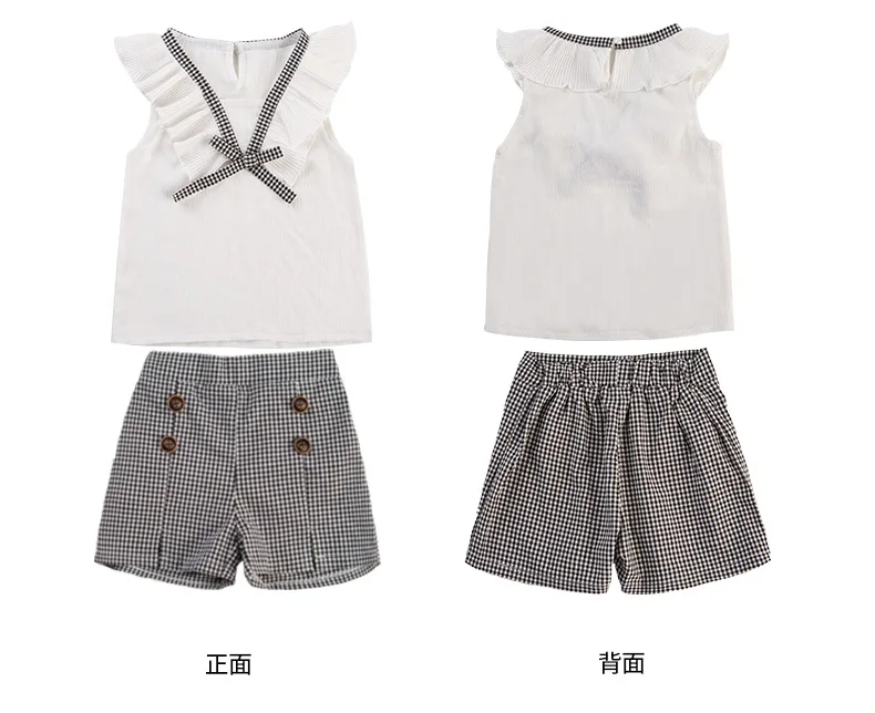 Casual Teen Girls Clothes 2019 New Summer Children Clothing Set Ruffles Tops Plaid Shorts 2Pcs Kids Suit For Girls Outfits 3-14Y (14)