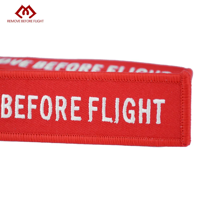 Remove Before Flight Red Embroidery Key Chains Special Luggage Tag Label Key Ring Chain for Aviation Gifts OEM Key Chain Jewelry (4)