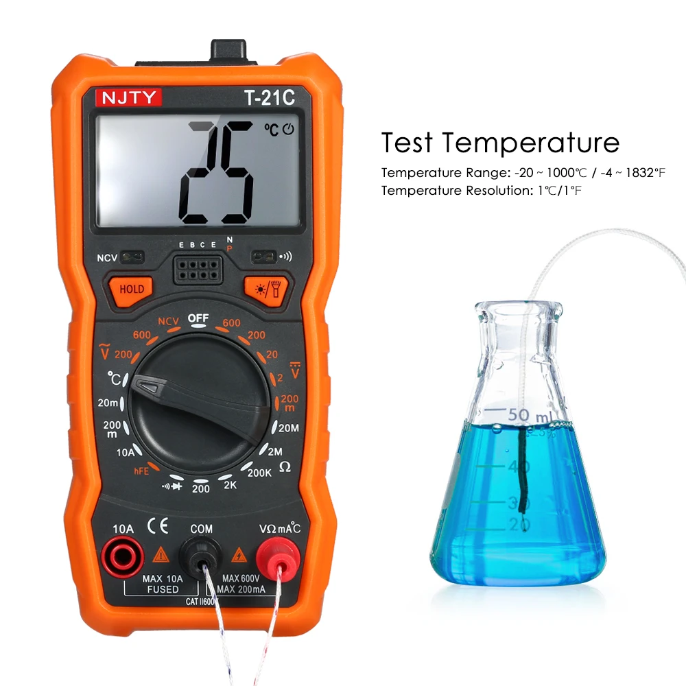 Мини цифровой мультиметр NJTY 1999 отсчетов Многофункциональный Бесконтактный Вольтметр Амперметр Сопротивление Тесты hFE НТС Тесты er