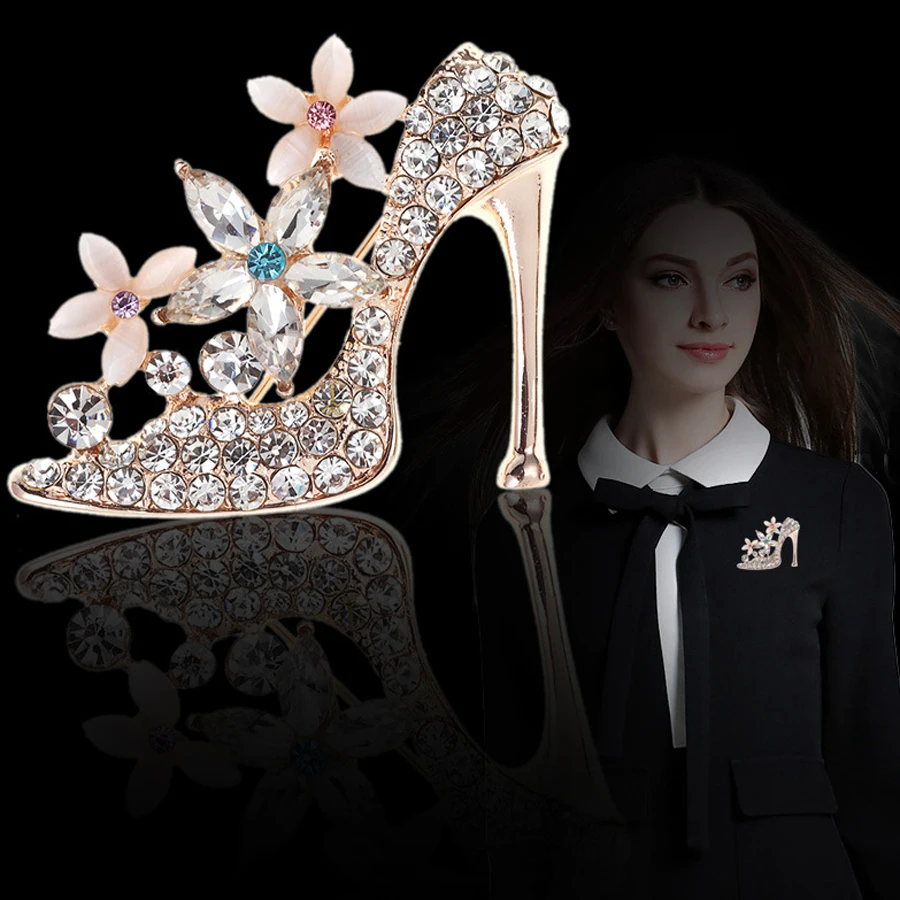 2017 New Design Fashion Jewelry Rhinestone High Heeled Shoes Brooch