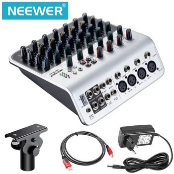 

Neewer Stereo Mixer Compact Mini Mixing Console 4Channel 2-way Stereo Line Input RCA Input Output 4 Band LED Level Indicator