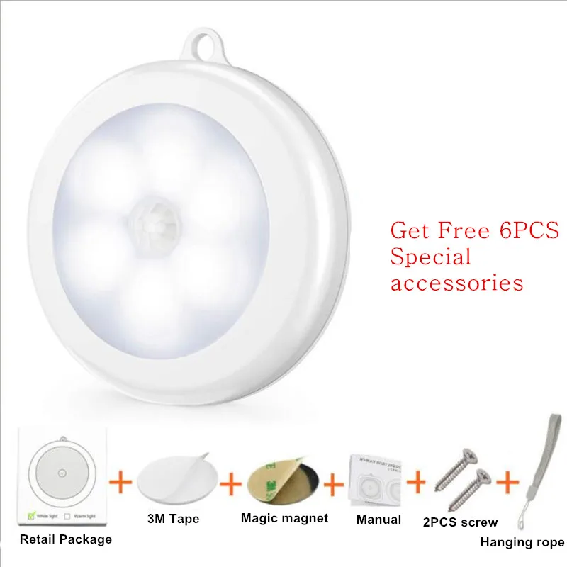 

PIR Led Night Light With Motion Sensor AAA Battery Operated 6 LED Induction Wall Lamp Auto On/Off Magnet Cabinet Closet Lights