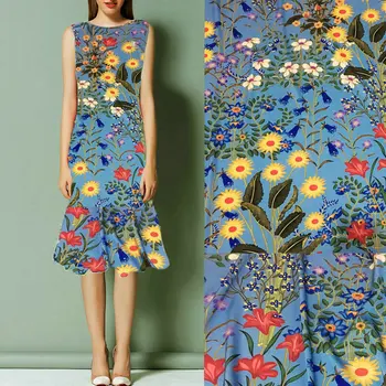 

Polyester Silk Satin Fabric Flowers Print Silk Stretch Satin Fabric Tissue Fashion Brand Women Dress Imitate Silk Fabric DIY
