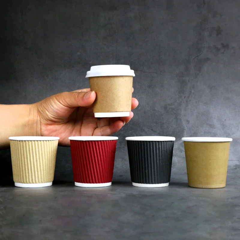 

50pcs 4oz100ml disposable double layer corrugated small paper cup coffee tasting cup thick anti-scalding hot drink cups with lid