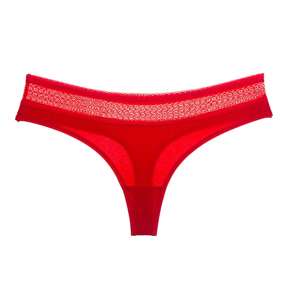 Размера плюс сексуальные кружевные бесшовные трусики с низкой посадкой нижнее белье из хлопка Дамские Стринги женское нижнее белье - Цвет: red panties