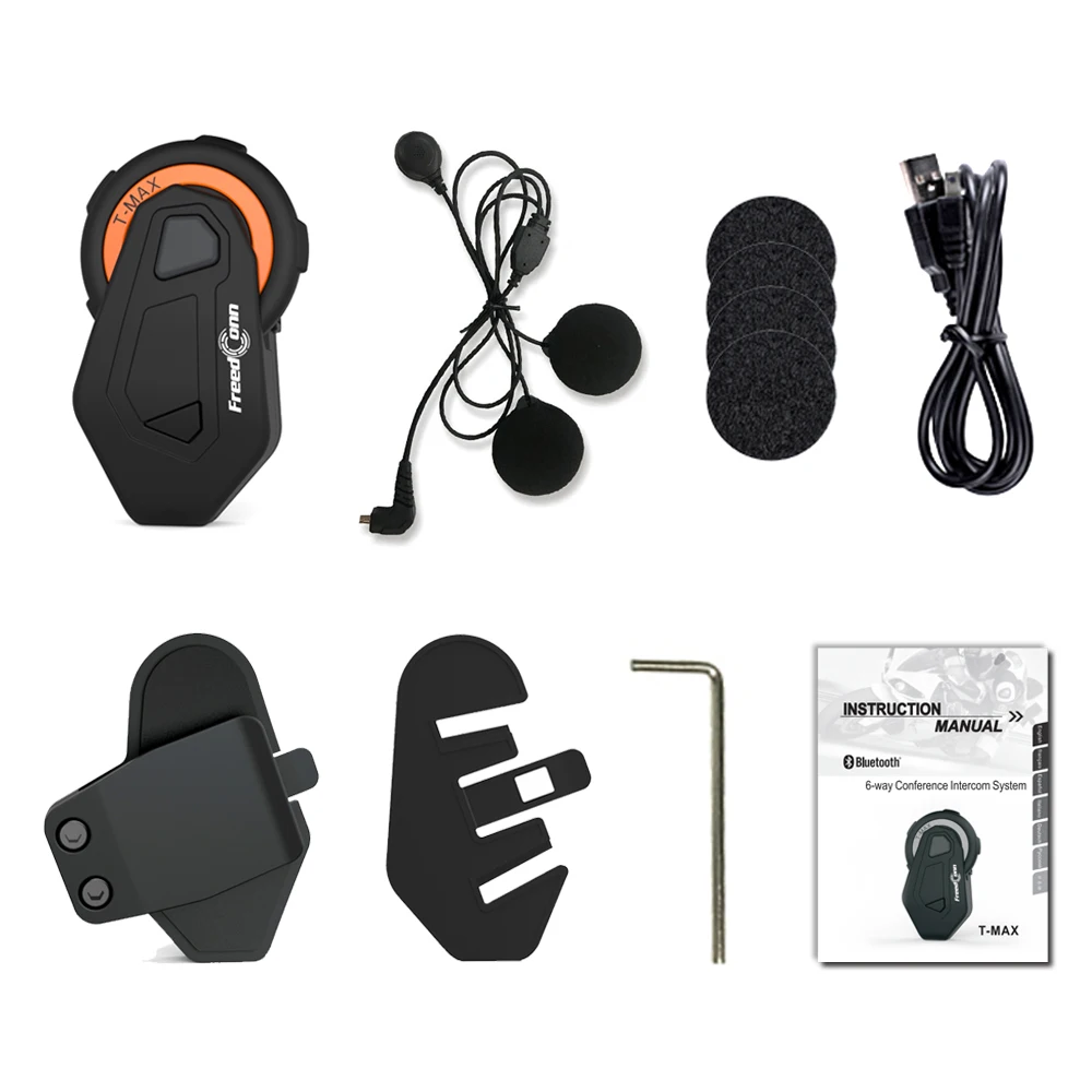 Гарнитура для мотоциклетного шлема T Max 1000M 6 Riders BT Intercom Bluetooth гарнитура 4 1 + FM