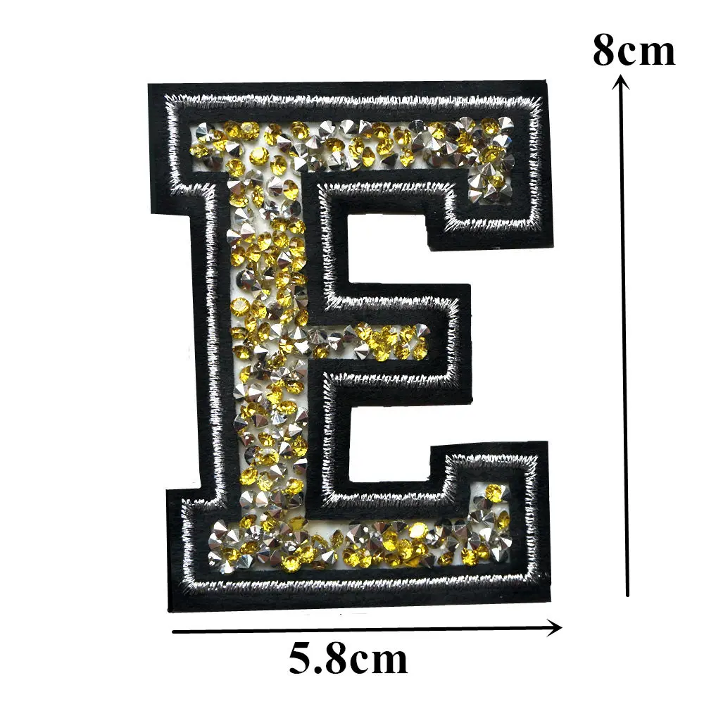 Стразы из желтого золота с алфавитом 26 букв с серебряными краями, Пришивные железные нашивки, вышитые значки для одежды, самодельные Аппликации, Декор
