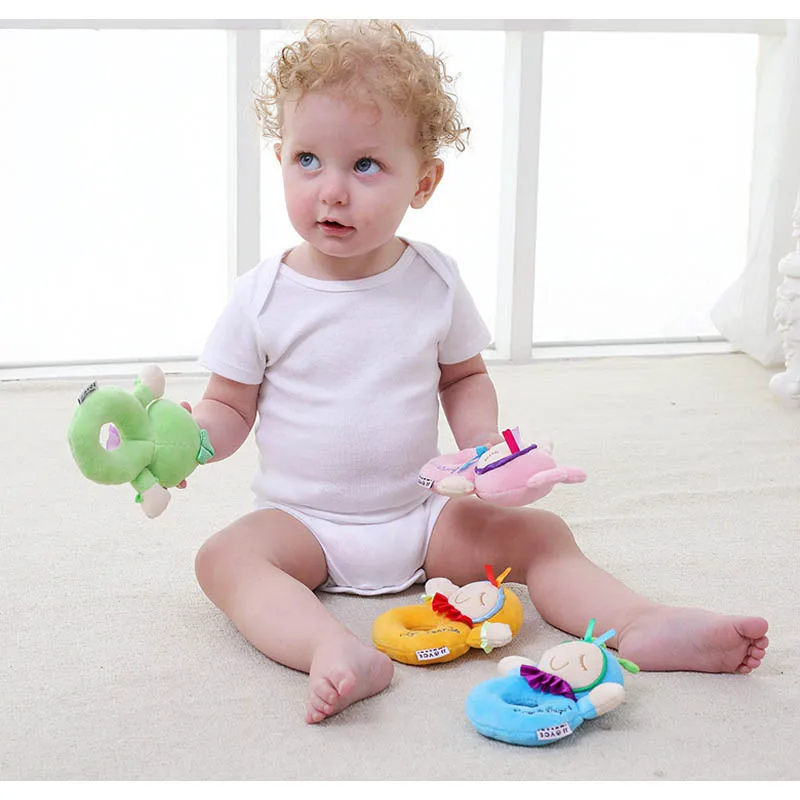 Baby bright and colorful hand bell toy bb stick hand grab bar appease doll accompanying sleeping plush doll for 0-2 years old