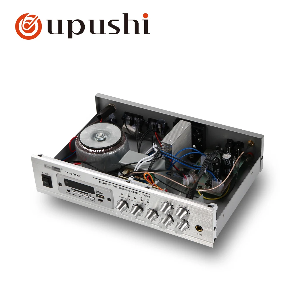 Oupushi pa system 50w home stereo amplifier bluetooth mini aduio amplifier small power amp with USB, SD card, FM