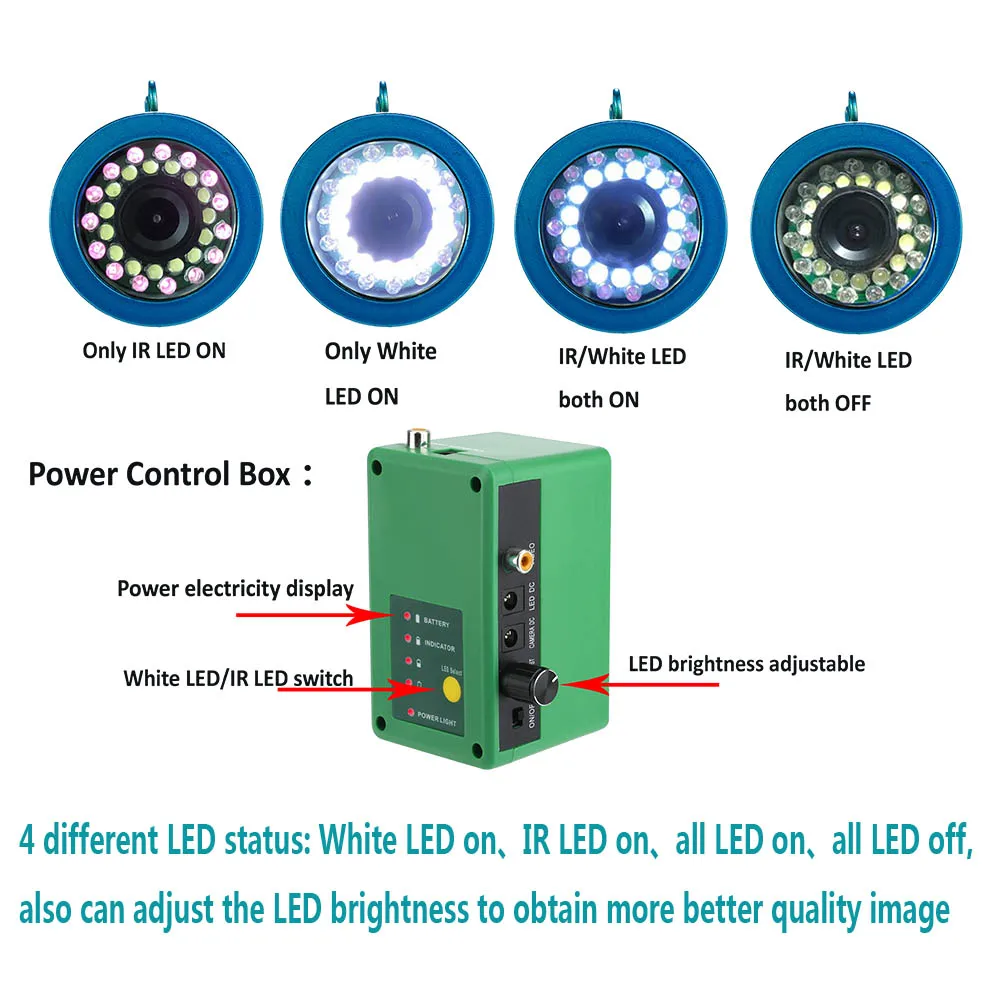 US $111.59 GAMWATER 9 Fish Finder 15M 30M 50M 1000TVL Underwater Fishing Camera 15pcs White LEDs 15pcs Infrared Lamp For IceSea