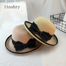2019 New Summer Wide side Women's Beach Sun Straw Hat Visor Stylish Cap For Women UV Protection Black Bow Straw Hats Hot Girls stylish bow band white match black hipsters straw hat for women