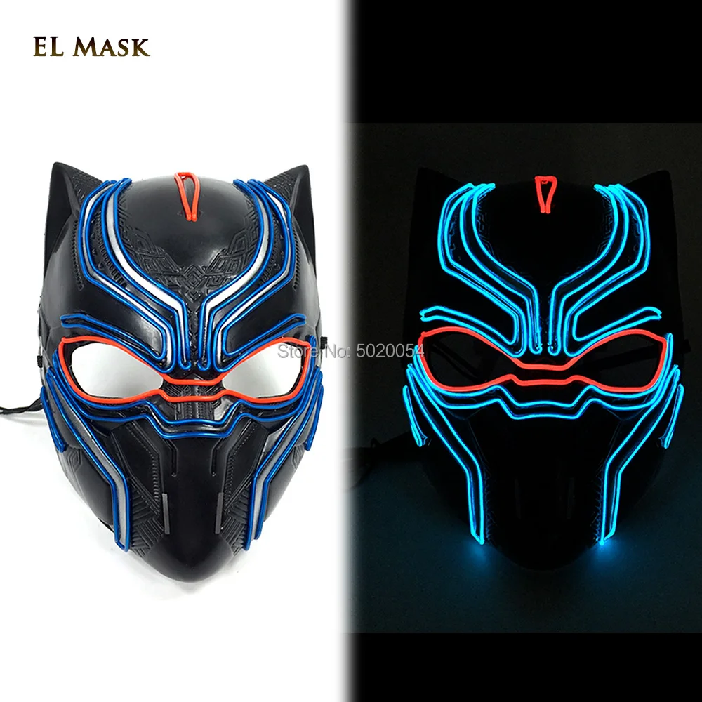 

Newest Black Panther EL Wire Masks Movie Fantastic Cosplay Light Up Mask for Halloween Cosplay-Props Marvel Superhero Figure
