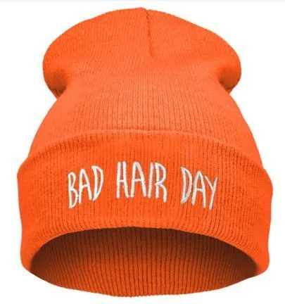 Модные шапки унисекс с надписью «Bad Hair Day», шапки-бини для мужчин и женщин, зимние шерстяные теплые Повседневные вязаные растягивающиеся шапки Skullies