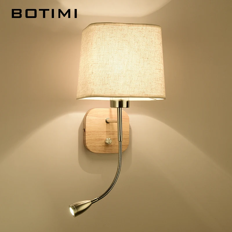 

BOTIMI New LED Wall Lamp For Living Room Hotel Bedside Wall Sconce With Fabric Lampshade E27 Luminaire Bed Reading Home Lighting