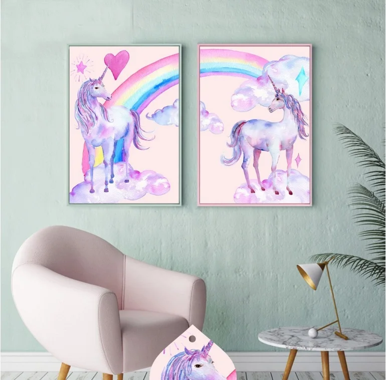 Nordic-Style-Cute-Unicorn-Rainbow-Decorative-Paintings-Wall-Art-Print-Picture-Canvas-Painting-Poster-for-Living
