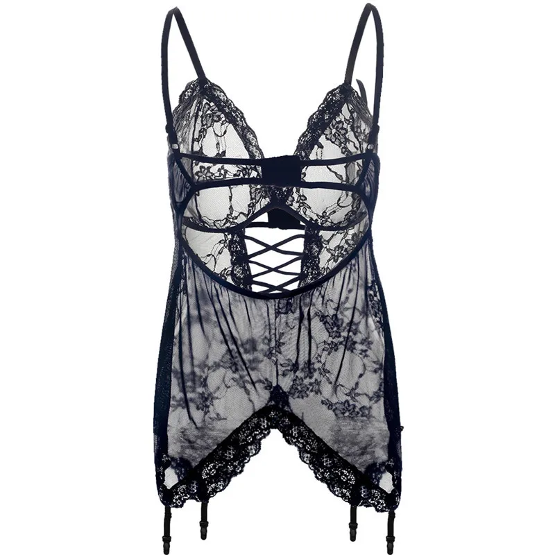 S M L XL XXL 3XL 5XL 6XL Plus Size Deep V Neck Women Lace Sexy Lingerie Hot Erotic Bow Transparent Dress Porno Costumes Nightwear (15)