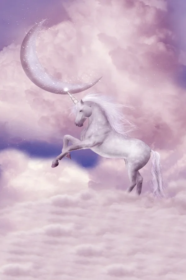 Laeacco Dreamy Flying Unicorn Moon Sky Clouds Baby Photography