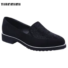 

TIANMIMI 2018 Spring Autumn Fashion Women Loafers Shoes Soft Casual Shoes Ladies Black Rhinestones Flats Moccasin J042-E5582