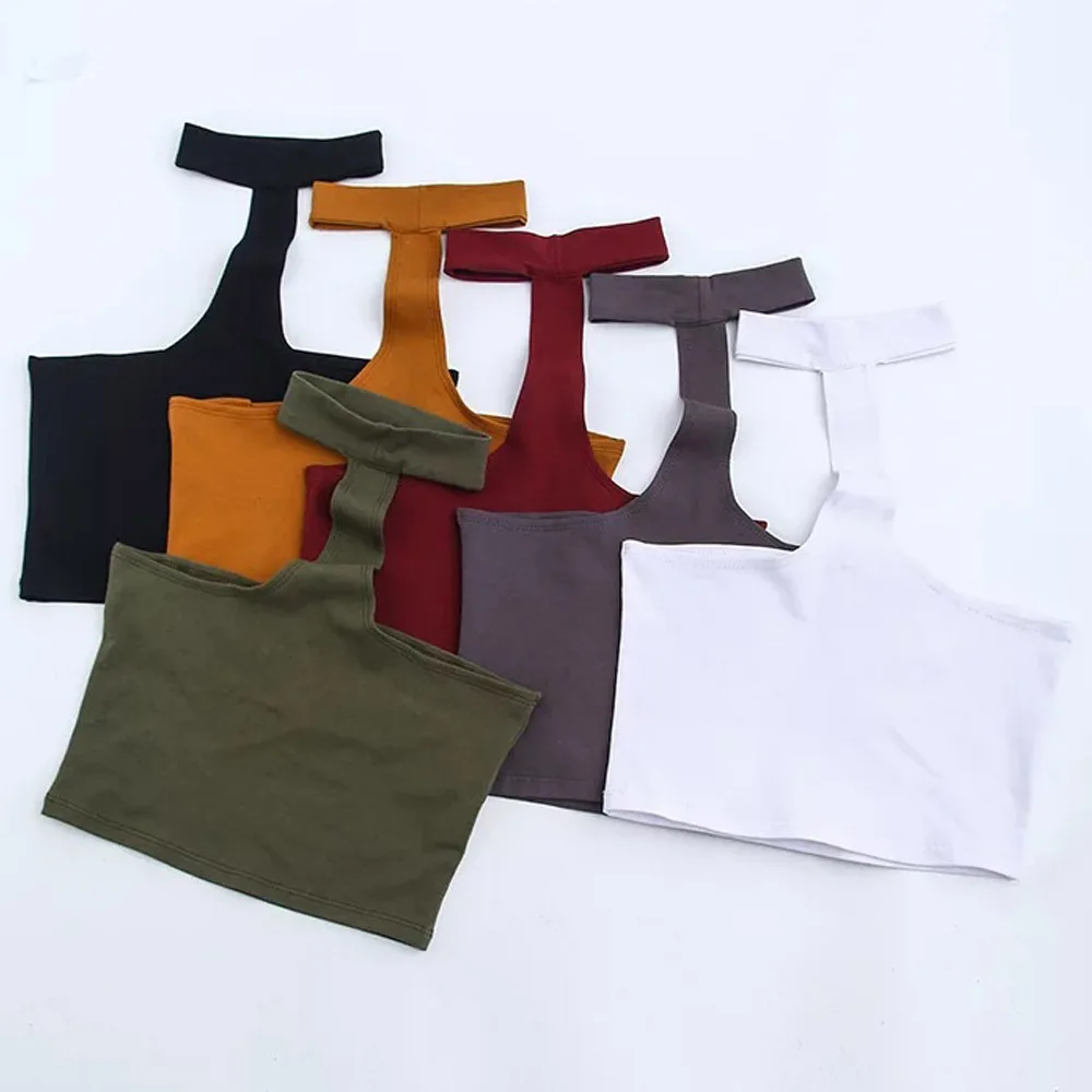 

Sexy Bustier Camisetas Halter Back Y Pullover Short Tank Vest Off Shoulder Crop Tee Tops femme Canotta Donna 6 Colors SY17-02-92