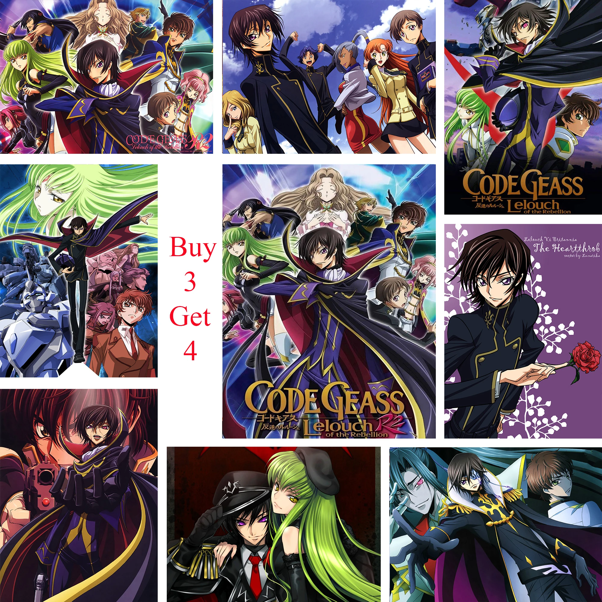 Постеры Code Geass японские Мультяшные настенные наклейки печать на белой бумаге