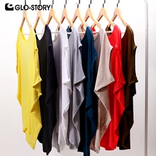 GLO-STORY Женская летняя футболка с коротким рукавом, женские сексуальные свободные футболки с открытыми плечами, топы, WPO-1667