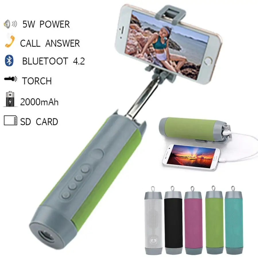

New 2018 Multifunction Wireless Bluetooth Speaker with 5 in 1 Selfie Stick Outdoor Sport Version power Bank Torch Mobile Holder+