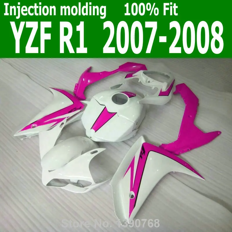 

INJECTION Fairings For YAMAHA YZF R1 07 08 ( Pink & white ) yzfri 2007 2008 fairing kit lx25