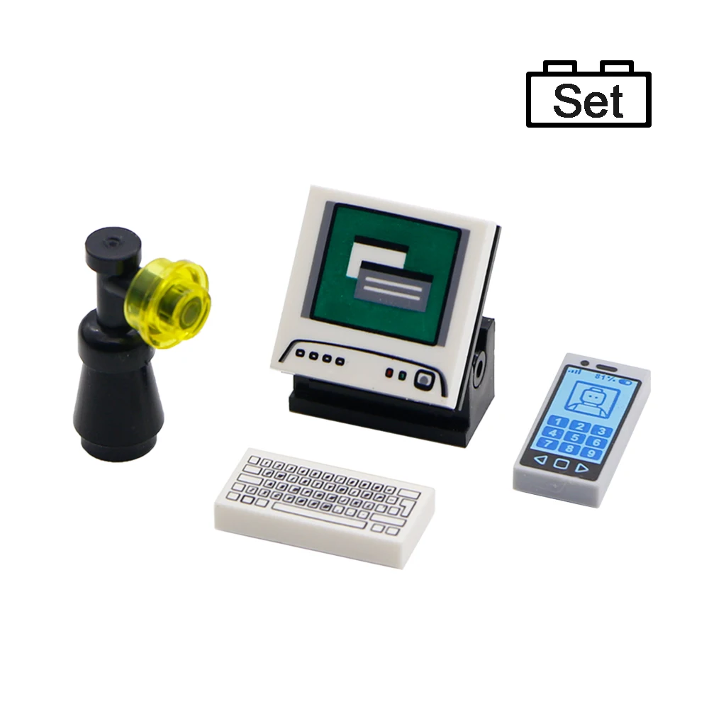 

City Accessories Building Blocks Computer Keyboard Office Table Lamp Cellphone Set MOC Brick Toys Compatible LegoINGlys Friends