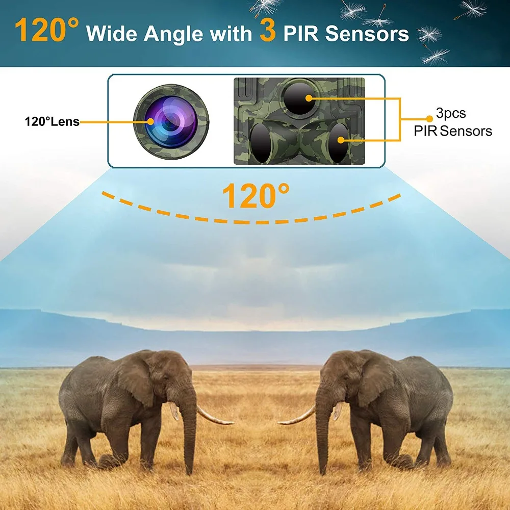 Trail Камера скаутская камера для охоты с датчиком движения, 1080 P HD Ночное видение 120 градусов Широкий формат объектив IP65 Водонепроницаемый