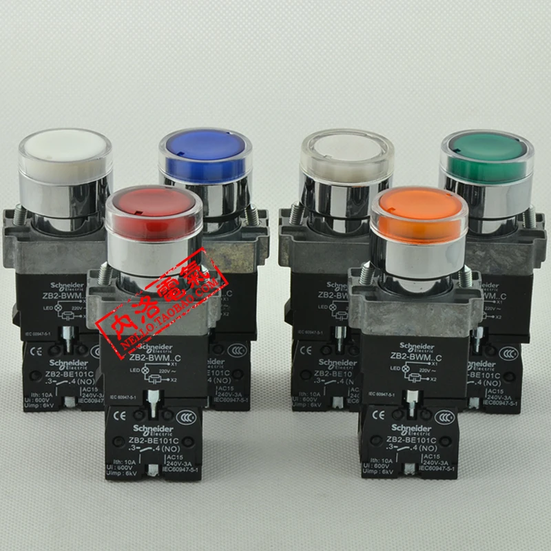 Authentic Schneider illuminated pushbutton switch 22mm ZB2 BWM..C self reset AC220V 1 normally