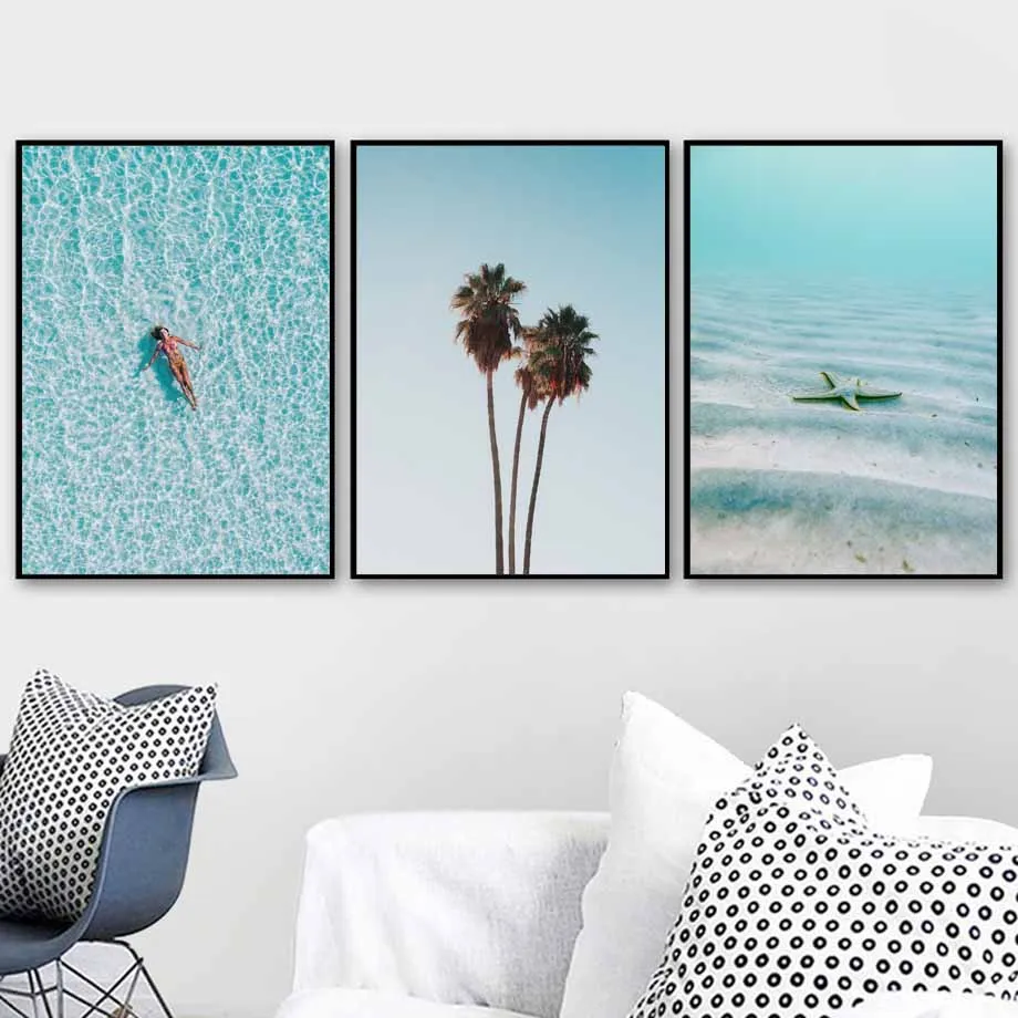 

Palm Tree Turtle Girl Sea Beach Ship Wall Art Canvas Painting Nordic Posters And Prints Wall Pictures For Living Room Home Decor