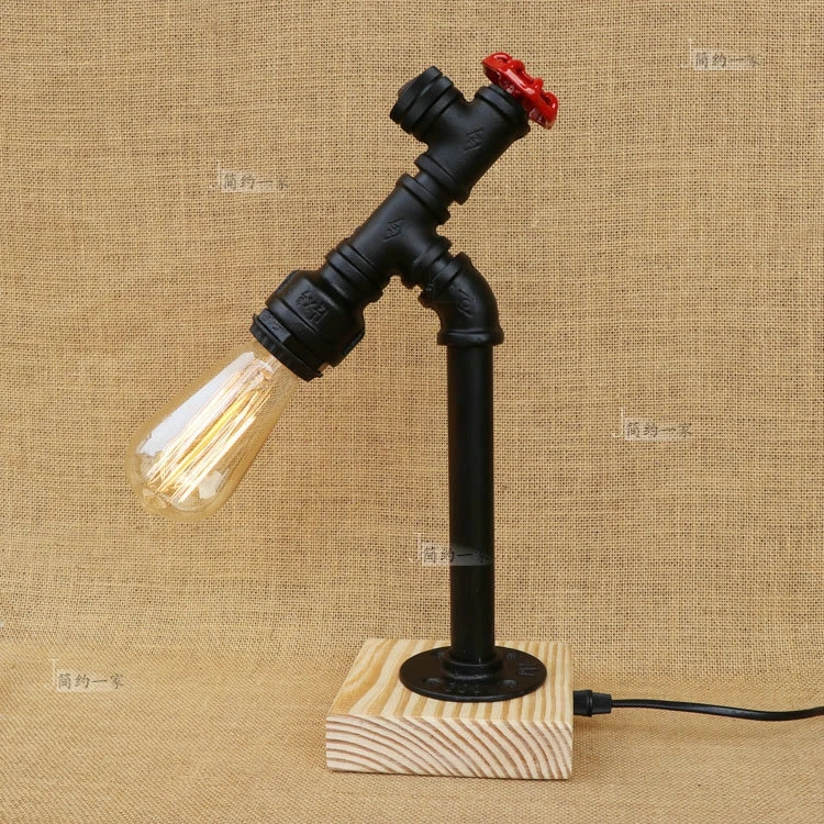 

Water pipes Loft American retro industrial wind bedroom bedside decorative wood base lamp pipe personality Table Lamps SG10
