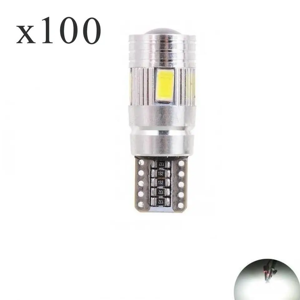 

100Pcs T10 Car LED 5630 SMD Can Bus 6-SMD 6W 6000K W5W 194 370LM White Light-Emitting Diodes 5630 5730 car led bulb auto lamp