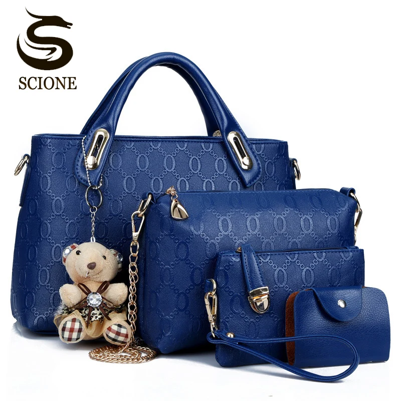

5PCS PU Leather Bag Set Women Shoulder Bag with Kawaii Bear Gift Office Lady Handbag Luxury Style Womens Crossbody Bags Tote