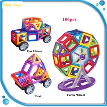 106 шт. магнитные строительные блоки большая Игрушечная модель грузовика квадратный Isosceles треугольное колесо Магнитный конструктор Сделай Сам блоки для детей