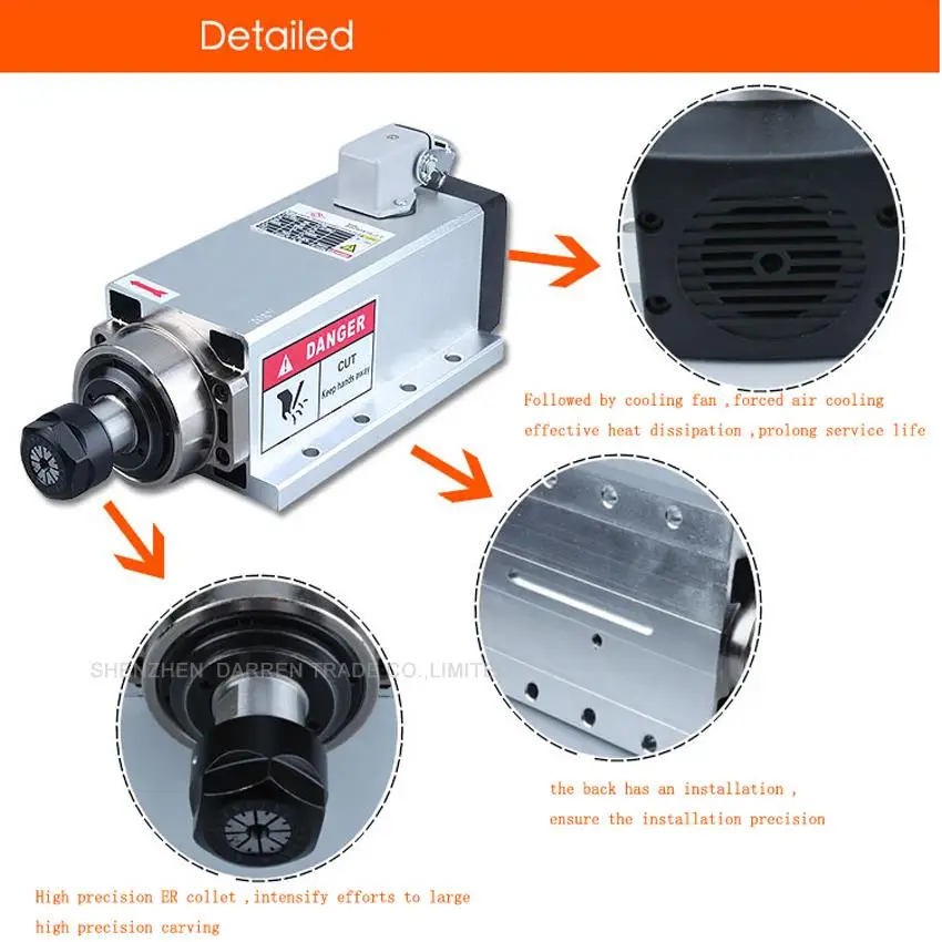 Квадратный 2.2kw с воздушным охлаждением шпинделя ER20 биение-off 0,01 мм, 220 В шпинделя, 4 Керамика подшипник, гравировка фрезерный grind