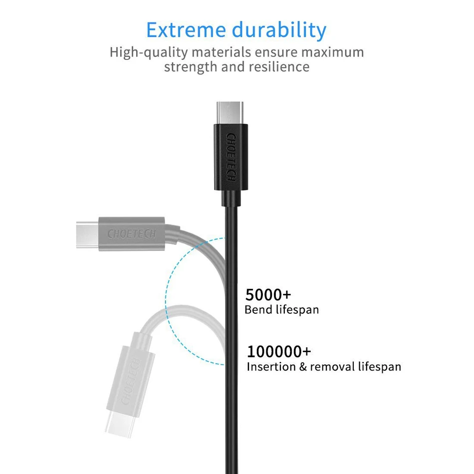 USB Type C кабель CHOETECH для быстрой зарядки Xiaomi Mi9 Redmi Note 7 Samsung Galaxy S9 синхронизации