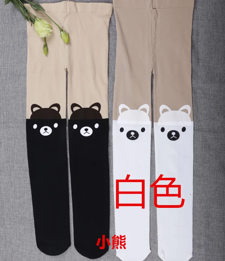 white black Bear 2 шт./лот; чулки для маленьких девочек; модные плотные колготки с милым рисунком; детские чулки для девочек; колготки; 6 видов конструкций - Цвет: white black Bear