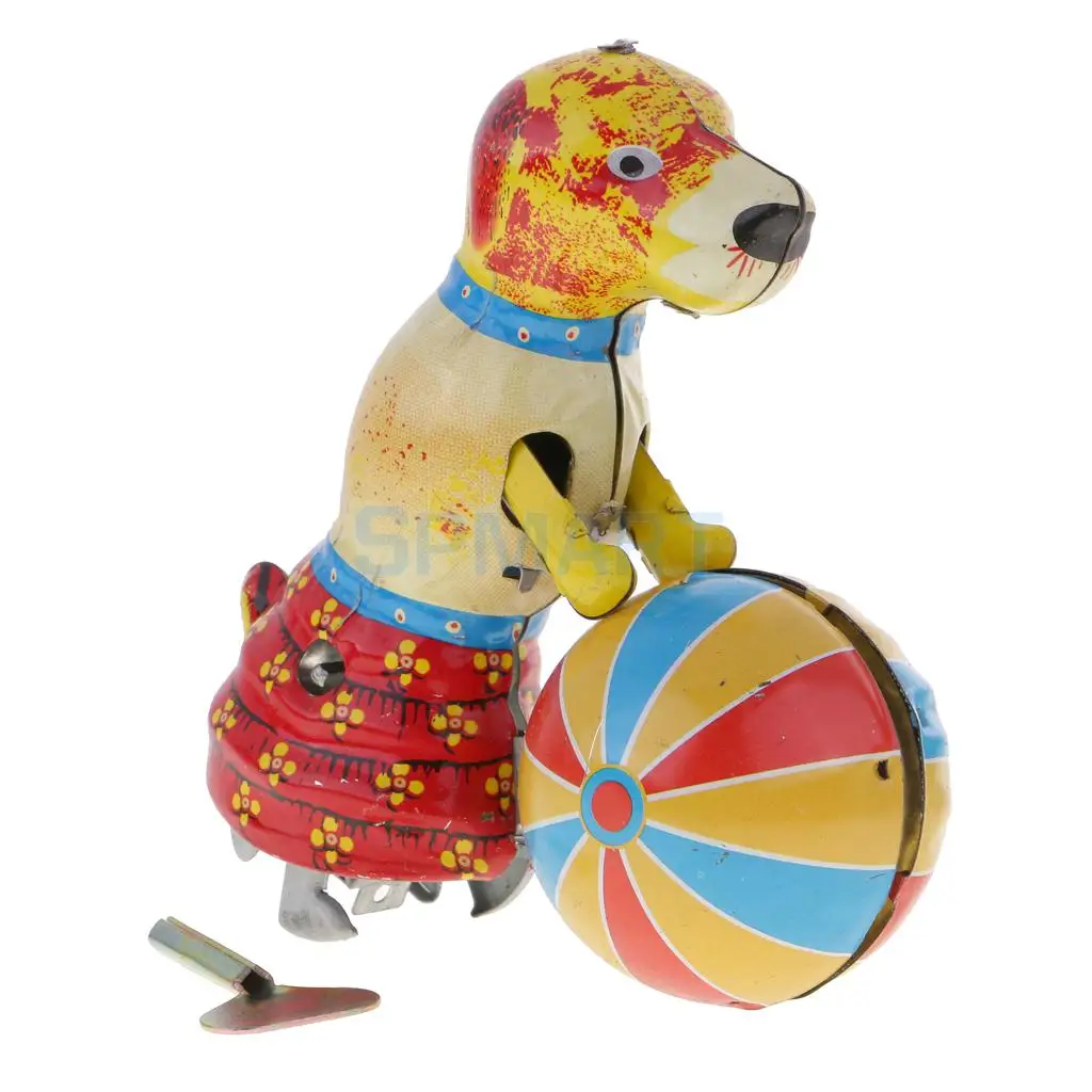 Wind up Dog Pushes Round Ball Retro Clockwork Tin Toy Collectible Giftsin Wind Up Toys from