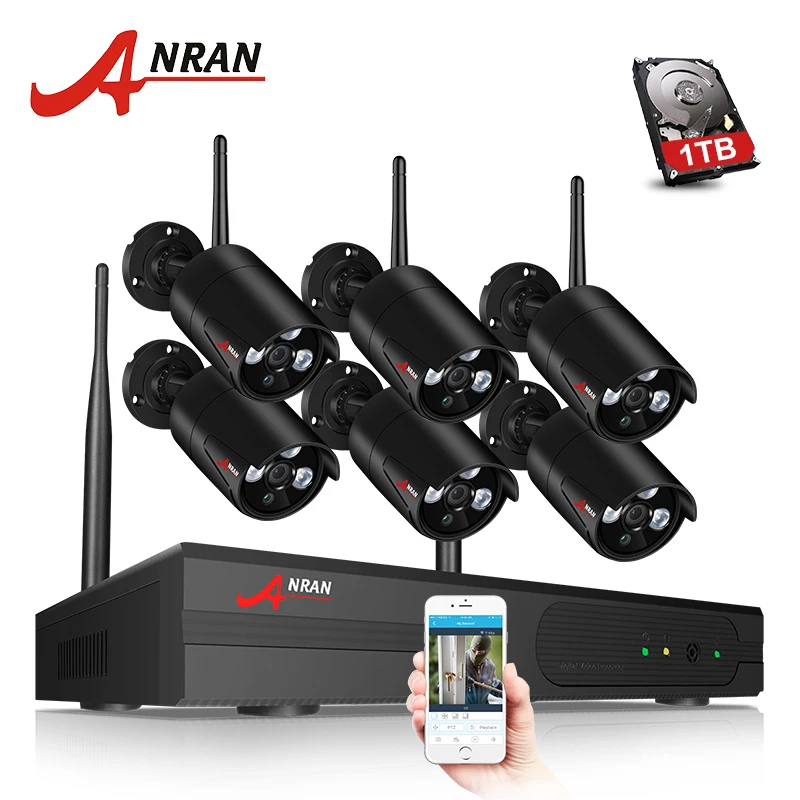 

ANRAN P2P WIFI 8CH NVR Security System 6PCS Outdoor Array IR 1080P Network IP Wireless Cameras Hard Drive